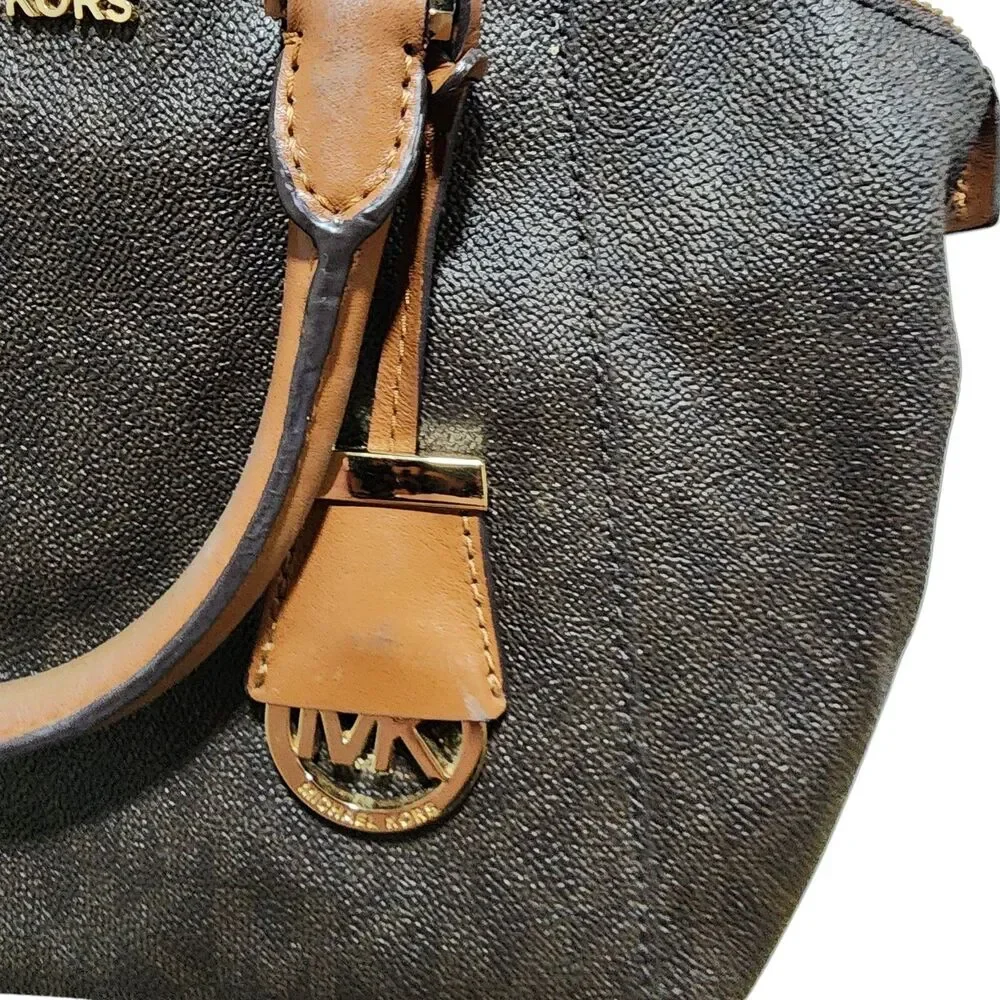 Michael Kors‎ Leather Satchel Purse Brown Gold Hardware Zip Top Crossbody